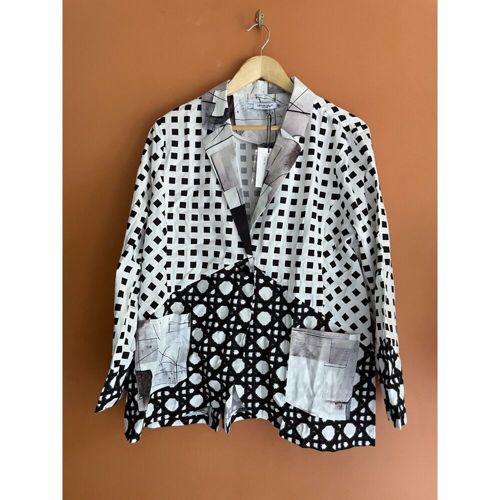 Lemon Grass cotton NWT XL Black White Abstract carrer vest Wearable Art